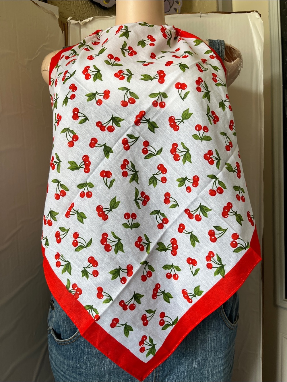 Red cherry pictures Bandana Print Handkerchief Halter Top. Fits small to large